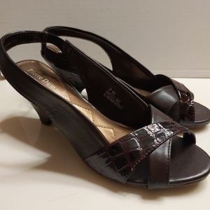 COPY - Pierre Dumas Slingback Wedge Shoes, Brown, Size 7